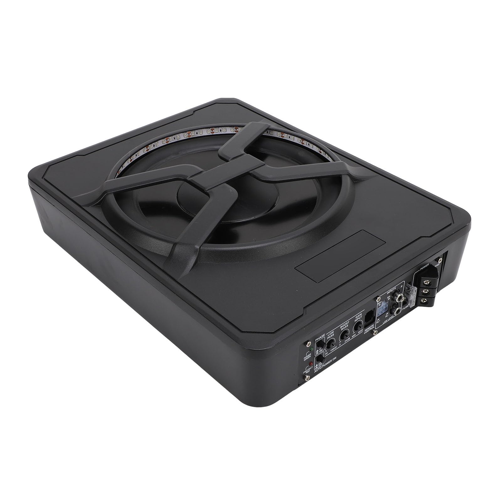 10 Zoll 800 W Slim Untersitzer Subwoofer mit Verstärker Unter Sitzfahrzeugwagen Active Subwoofer Fernbedienung Complete AMP Installation Draht Kit (Farbenfrohes Umgebungslicht mit App -Steuerung) von OVAQUIXI