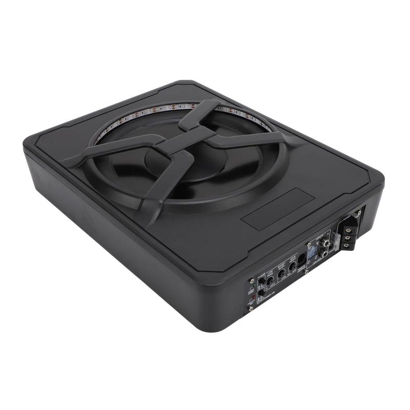 10 Zoll 800 W Slim Untersitzer Subwoofer mit Verstärker Unter Sitzfahrzeugwagen Active Subwoofer Fernbedienung Complete AMP Installation Draht Kit (Farbenfrohes Umgebungslicht mit App -Steuerung) von OVAQUIXI