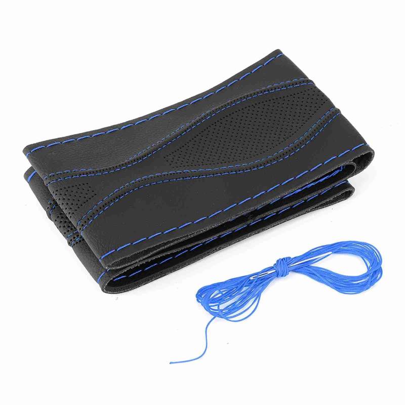 38 Cm/15 Zoll Leder Lenkrad Wickelabdeckung Handnähte Präge DIY Autodekor Schwarz Rot für Universelle (Schwarz Blau) von OVAQUIXI
