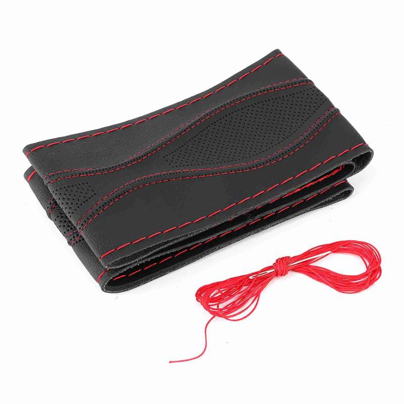 38 Cm/15 Zoll Leder Lenkrad Wickelabdeckung Handnähte Präge DIY Autodekor Schwarz Rot für Universelle (Schwarz Rot) von OVAQUIXI