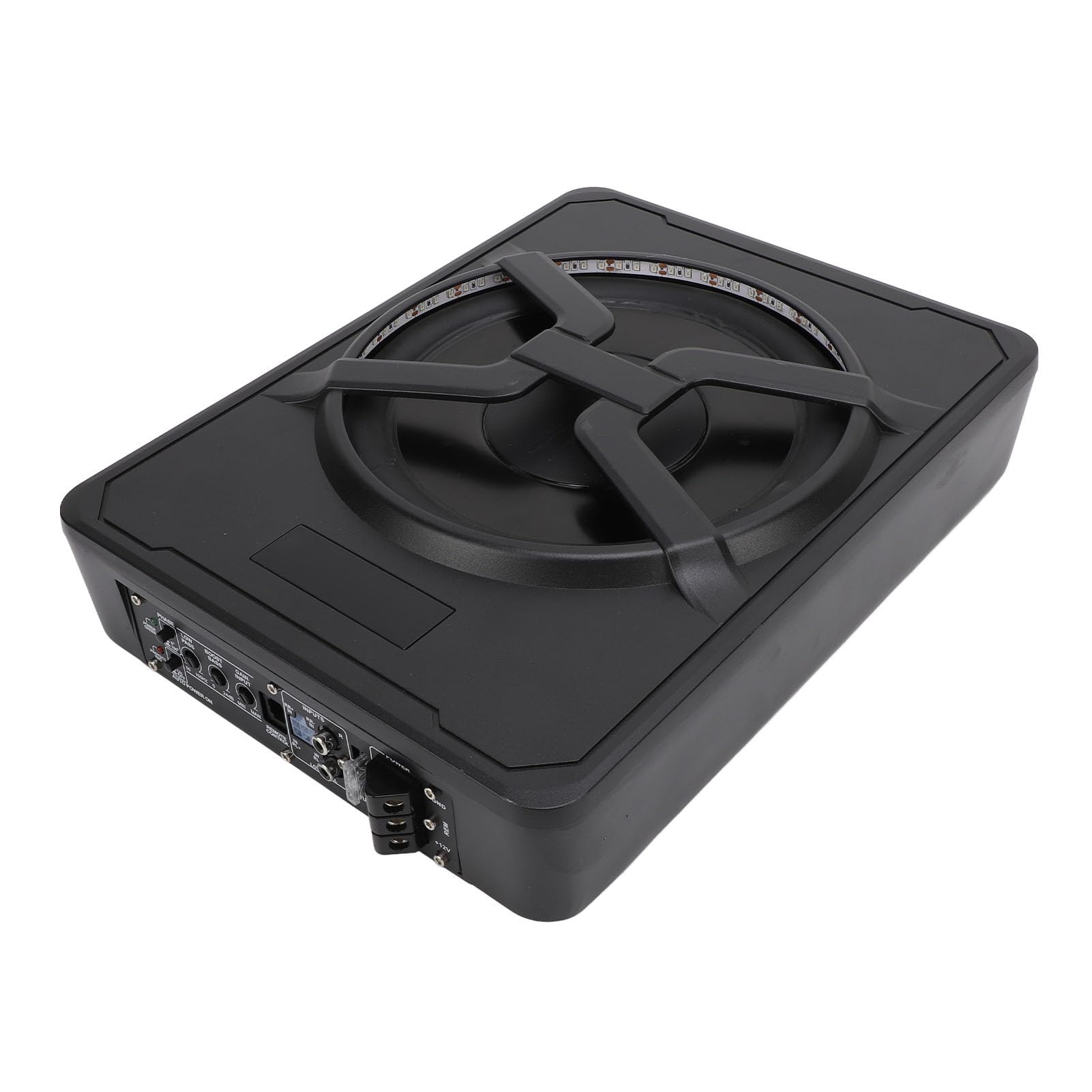 OVAQUIXI 10 Zoll 800 W Slim Untersitzer Subwoofer mit Verstärker Unter Sitzfahrzeugwagen Active Subwoofer Fernbedienung Complete AMP Installation Draht Kit (Blue) von OVAQUIXI
