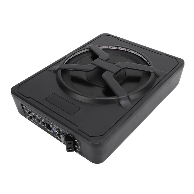 OVAQUIXI 10 Zoll 800 W Slim Untersitzer Subwoofer mit Verstärker Unter Sitzfahrzeugwagen Active Subwoofer Fernbedienung Complete AMP Installation Draht Kit (Blue) von OVAQUIXI