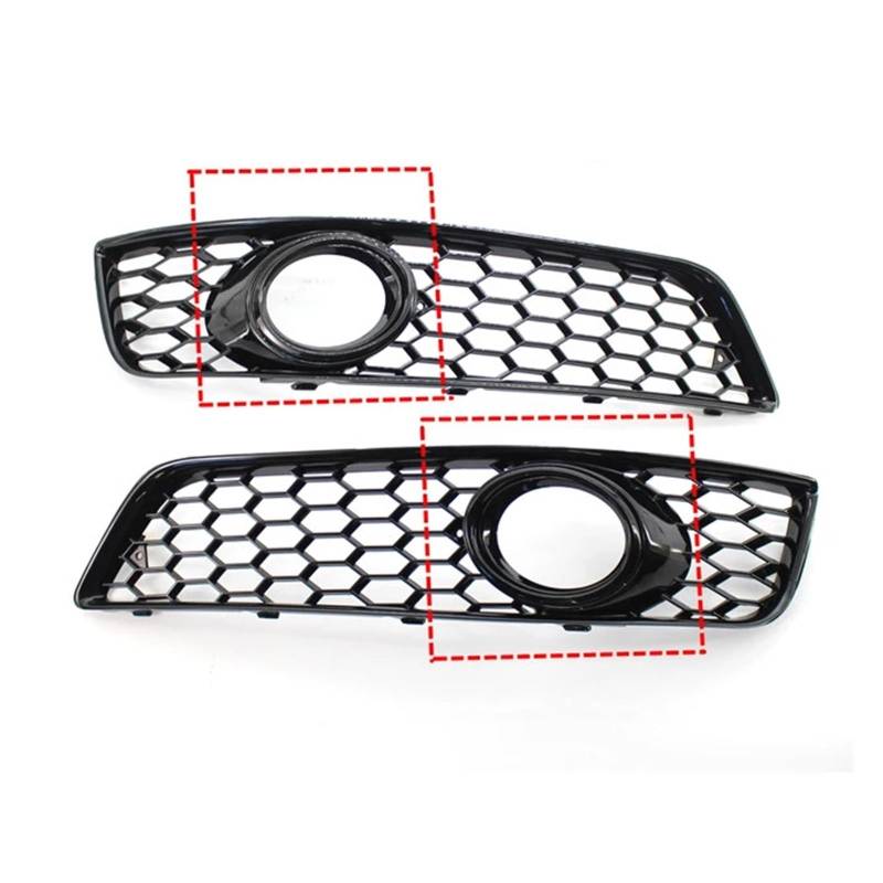 2X Auto-Frontgrill-Abdeckung, kompatibel mit Audi A3 8P 2009–2013, Wabennetz-Nebelscheinwerfer-Set, glänzend/Chrom, 8P0807682D, Autozubehör(Glossy Black) von OVWIOQJC