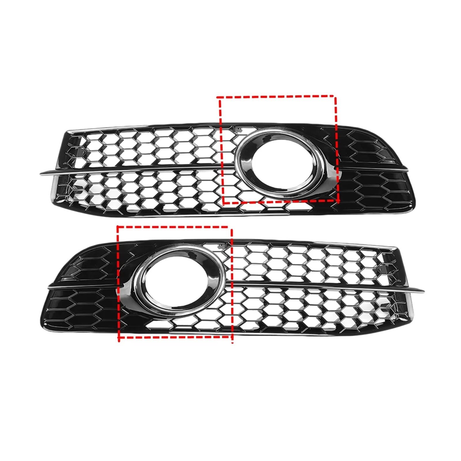Kompatibel for Audi A6 C6 S-Line 2008–2011, Paar Nebelscheinwerfer-Kühlergrill-Abdeckung, Auto-Frontstoßstange, Nebelscheinwerfer-Grill, Waben-Sechskant-Abdeckung(Chrome Silver) von OVWIOQJC