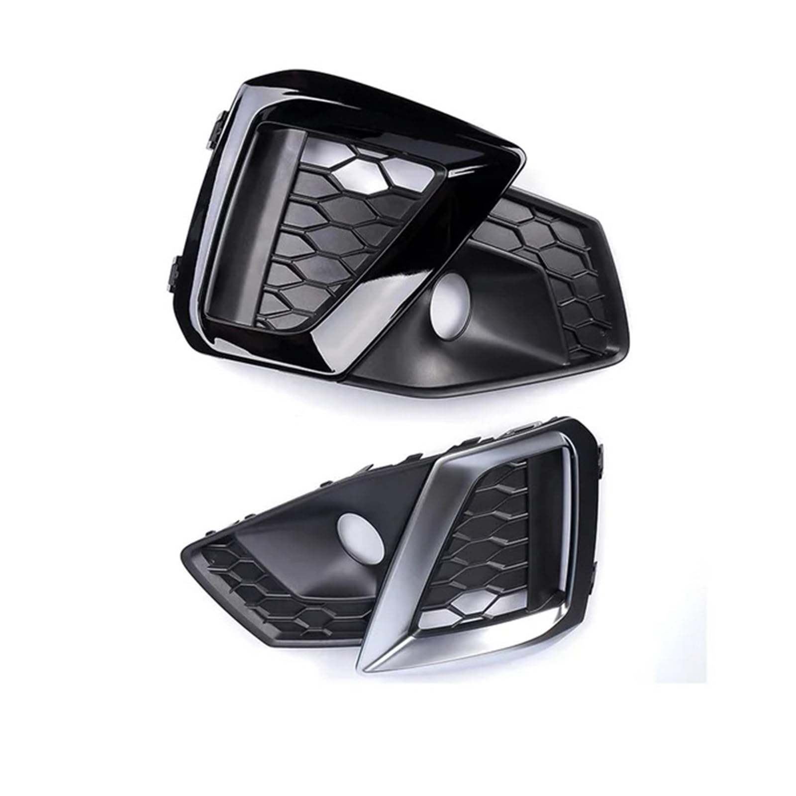 Nebelscheinwerfer-Kühlergrill-Abdeckung, kompatibel for Audi A4 B9 S-Line 2020 2021 2022, Nebelscheinwerfer-Lampenabdeckung, Waben-Hex-Frontgitter, Autozubehör(Chrome) von OVWIOQJC