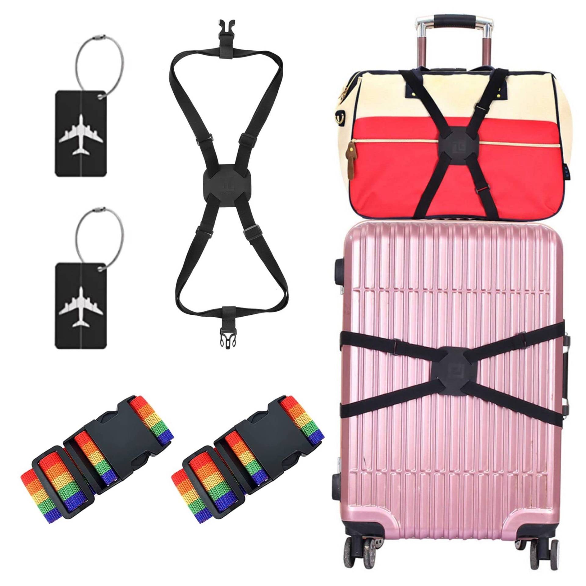 3Pcs Luggage Straps,Koffergurt-Kofferband Gurt,Gepäckband Einstellbare,Gepäckgurt Verschließen der Koffers auf Reisezubehör mit 2 Stück Silikon Gepäckanhänger mit Namensschild & Adressschild Set (A) von OWOAOOwl