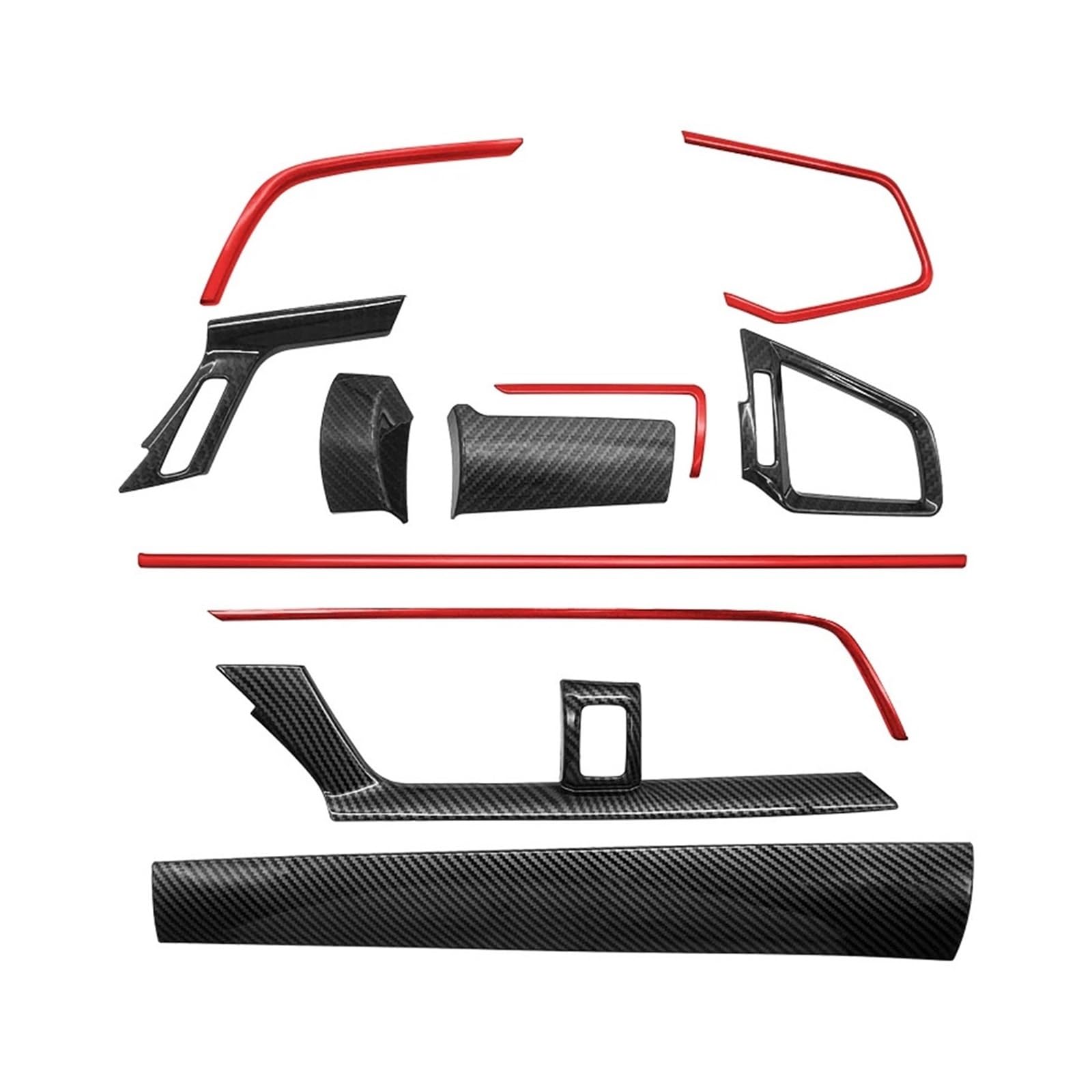 OWYTNRCJ Autokonsolen-Mittelabdeckung, dekorative Aufkleber, 11 Stück, kompatibel mit Honda Civic Seden 2016 2017 2018 2019 2020, Kohlefaser(Red 11-Pcs Set) von OWYTNRCJ
