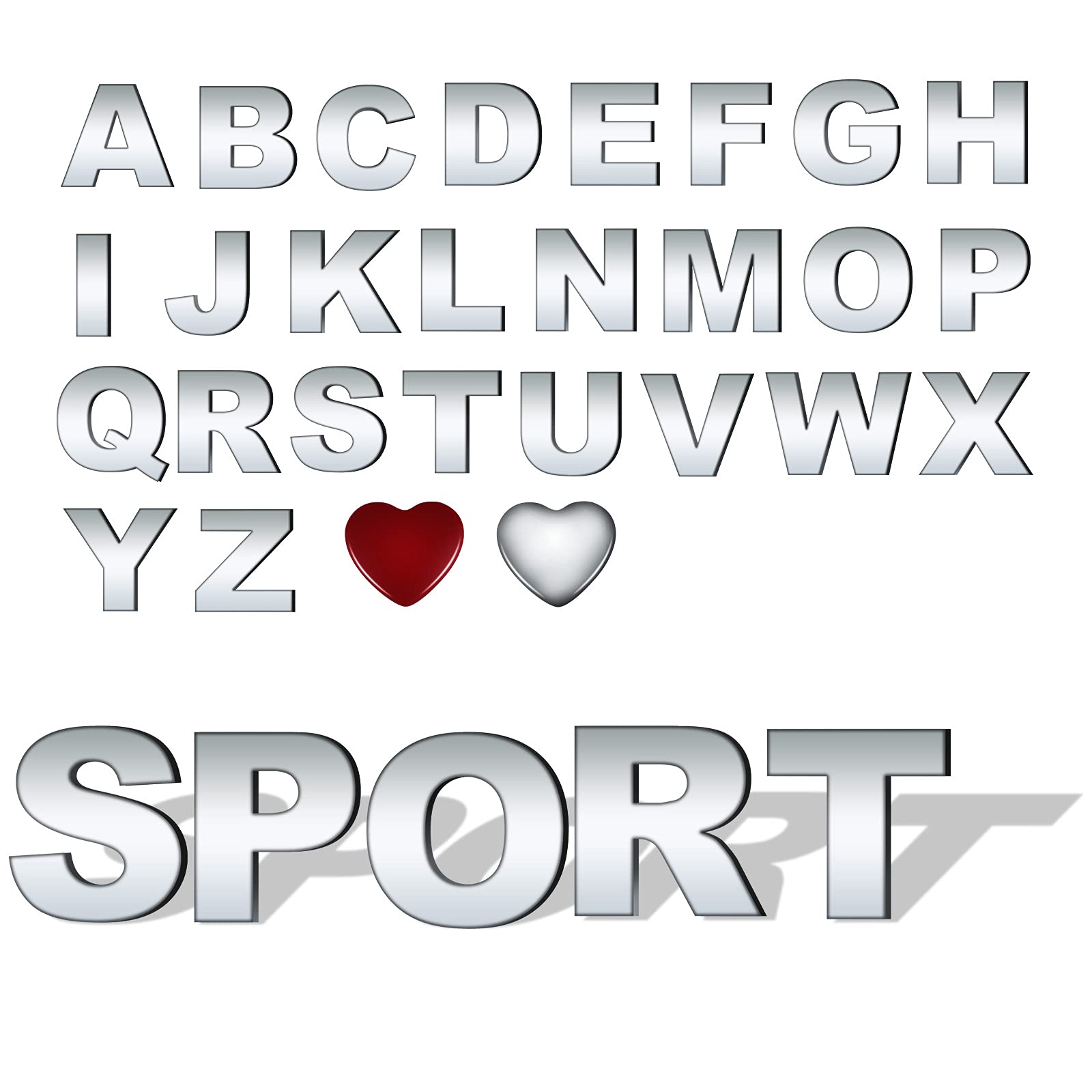 OXYEFEI DIY 3D Chrome ​Auto Emblem Aufkleber Alphabet Buchstaben Symbol Abzeichen Aufkleber Inkl. 26 Alphabete + 2 Symbol Metall Aufkleber Selbstklebenden für Laptop Motorrad (Silber-) von OXYEFEI