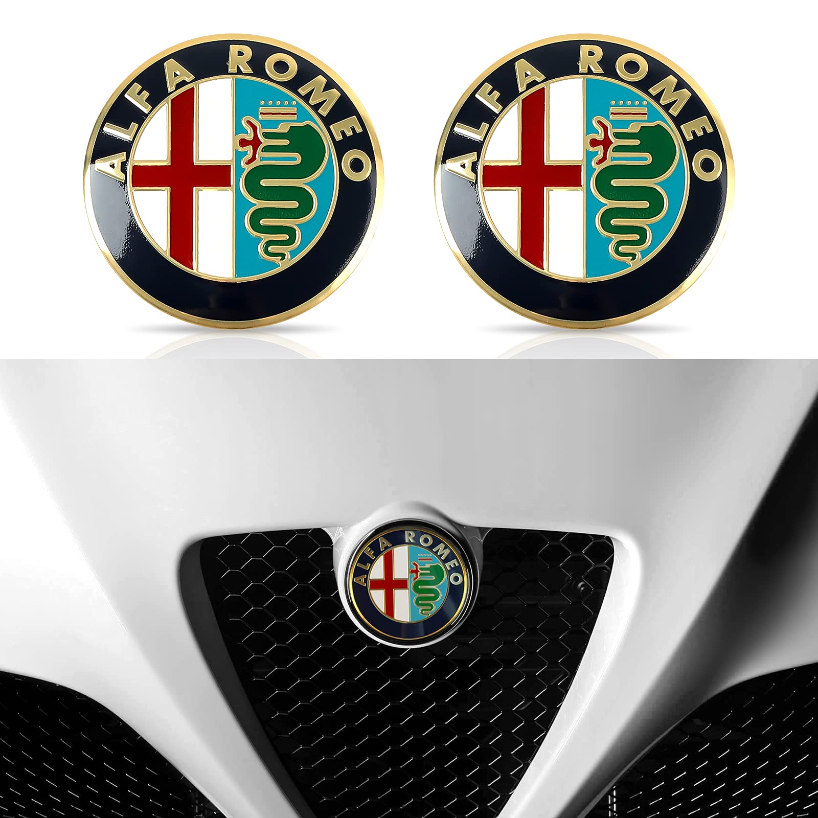 2 Stück 74 mm Logo Emblem Badge Aufkleber für Giulia Giulietta Stelvio Mito Tonale Spider Brera 159 147 156 166 GT Car Styling (Gold) von OYDDL