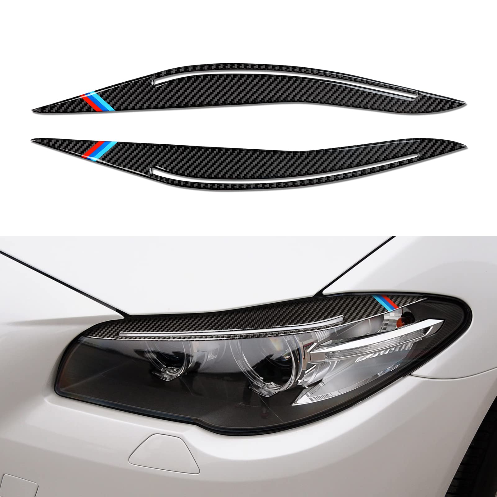 2PCS Auto Scheinwerfer Augenbrauen Abdeckung Augenlider Aufkleber Cover Kohlefaser Decal Trim Kompatibel mit BMW X1 F10 F11 2014 2015 2016 2017 Zubehör von OYDDL