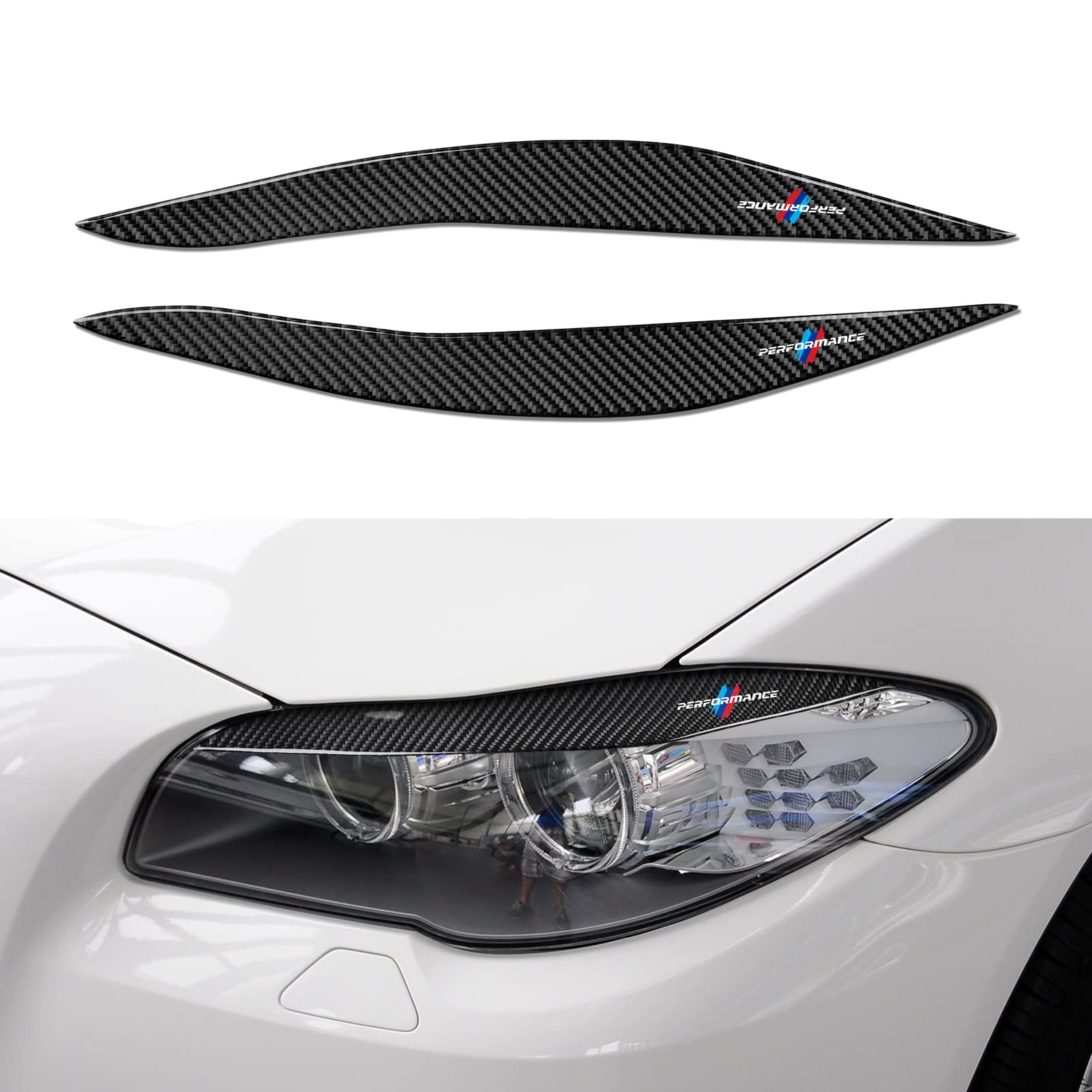 2PCS Auto Scheinwerfer Augenbrauen Abdeckung Augenlider Aufkleber Kohlefaser Decal Trim Kompatibel mit BMW F10 F11 2010 2011 2012 2013 Zubehör von OYDDL