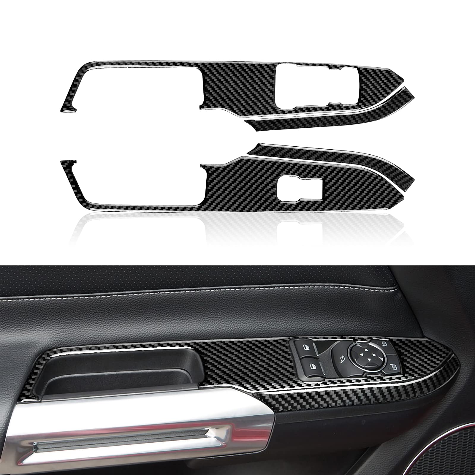 2PCS Fensterheber Schalter Panel Rahmen Aufkleber Kohlefaser Sticker Abdeckung Kompatibel Mit Ford Mustang GT 2015 2016 2017 2018 2019 2020 Zubehör von OYDDL