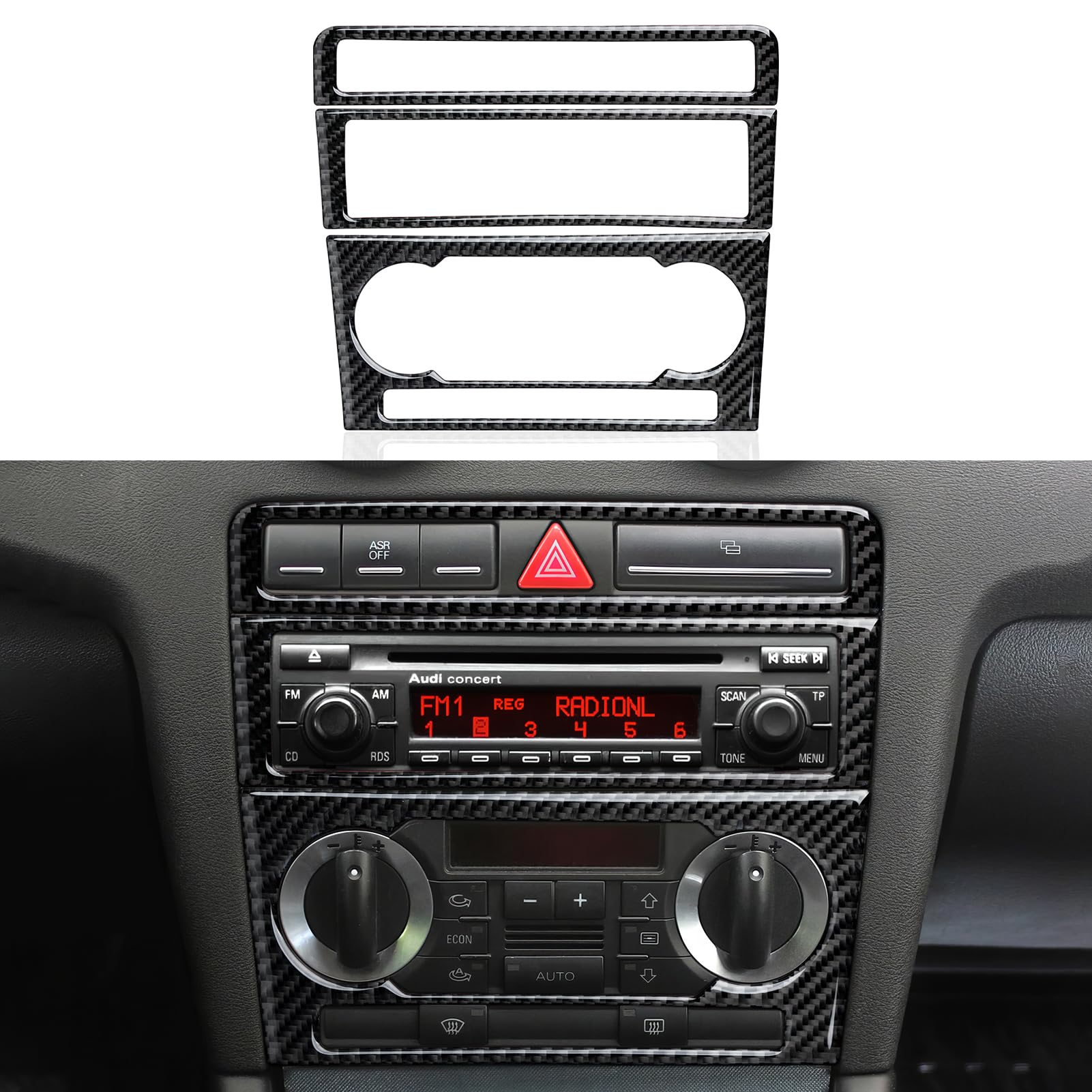 3-teiliges Carbon Fiber Innenraum-Set Kompatibel mit Audi A3 (2004-2012) / S3 (2008-2012) / RS3 (2011-2012) CD Panel Aufkleber Auto Interieur Zubehör von OYDDL