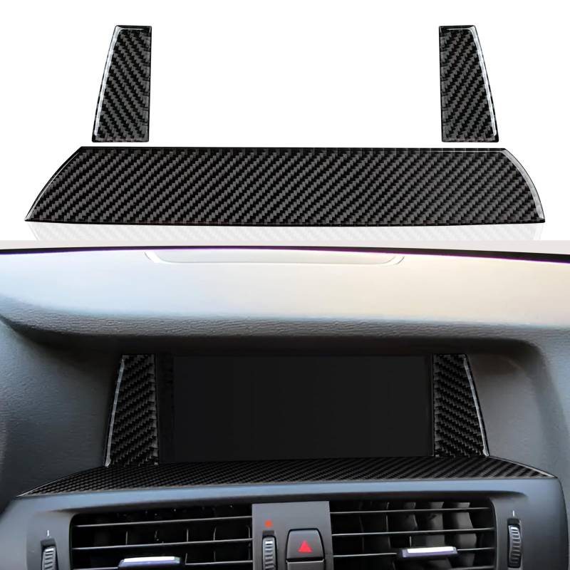 3PCS Auto Mittelkonsole Navigation CD Panel Aufkleber Abdeckung Cover Kohlefaser Decal Trim passt Kompatibel mit X3 F25 2011 2012 2013 2014 Interieur Zubehör ---Nur für F25 von OYDDL