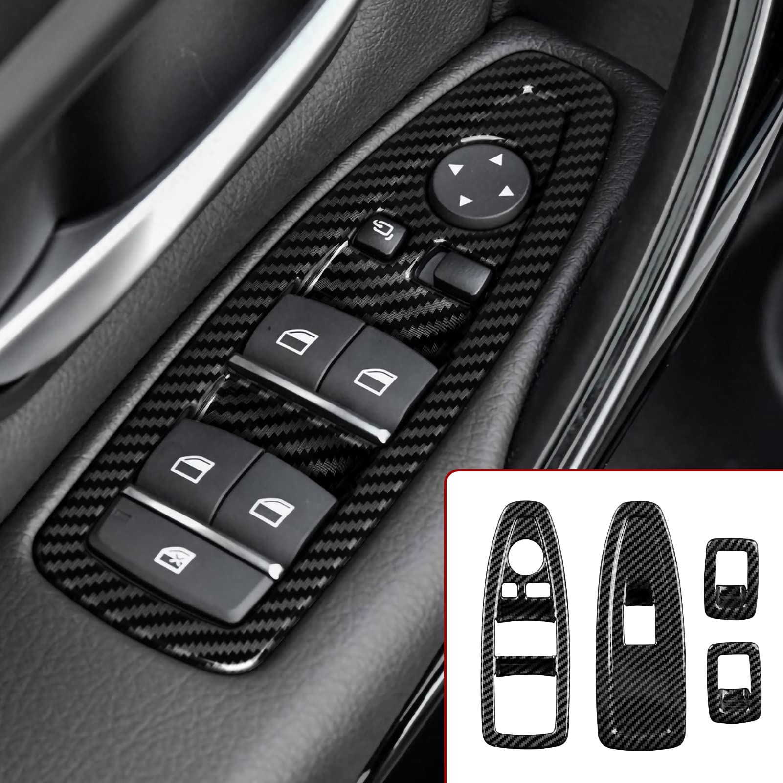 4PCS Auto Fenster Schalter Abdeckung Fensterheber Aufkleber ABS Fenstersteuerungsschalter kompatibel mit BMW F30 F34 3GT Zubehör von OYDDL