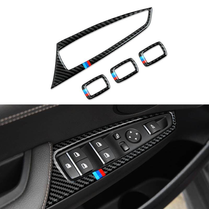 4PCS Auto Fensterheber Trim Schalter Panel Kohlefaser Aufkleber Abdeckung Decal Trim passt Kompatibel mit BMW X3 F25 2011 2012 2013 2014 2015 2016 2017 Interieur Zubehör (B) von OYDDL