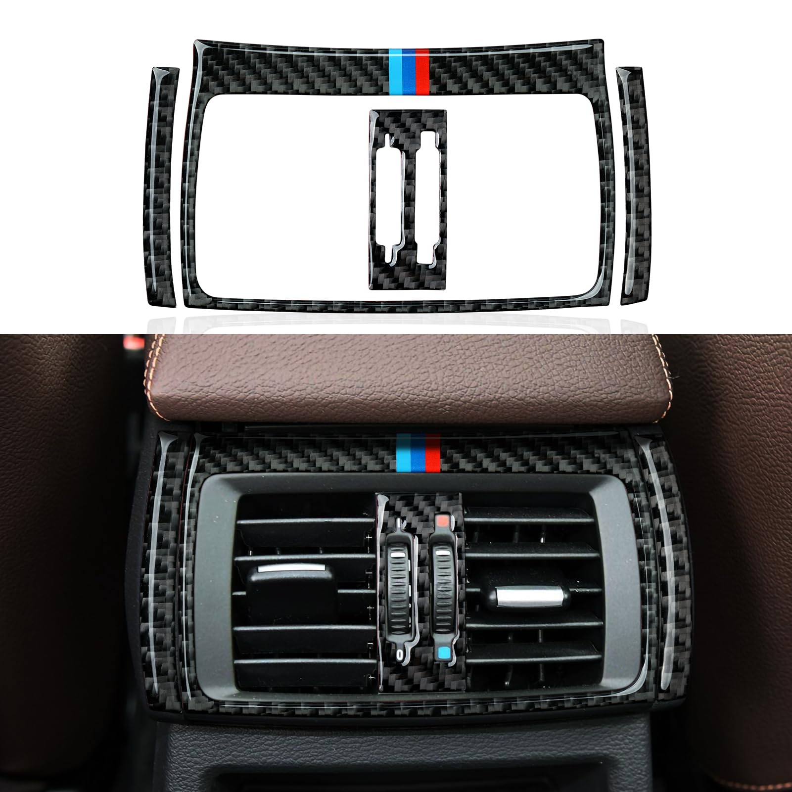 4PCS Auto Klimaanlagen Mittlere Lüftungsdüse hinten Aufkleber Abdeckung Cover Carbon Fiber Decal Trim passt Kompatibel mit BMW X3 F25 (2011-2017)/ X4 F26 (2014-2018) Interieur Zubehör von OYDDL