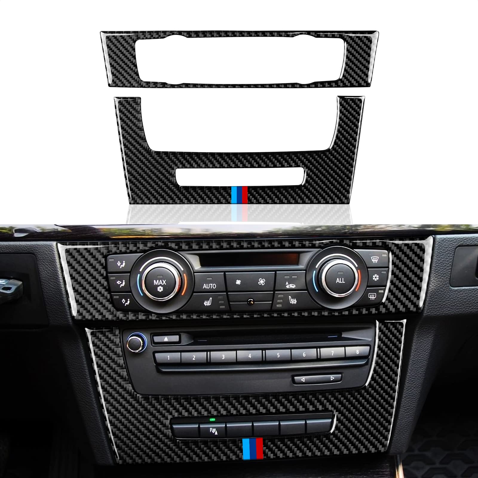 Auto CD Panel Aufkleber Kohlefaser Abdeckung kompatibel mit BMW E90 E92 E93 2005 2006 2007 2008 2009 2010 2011 2012 (Stil A) von OYDDL