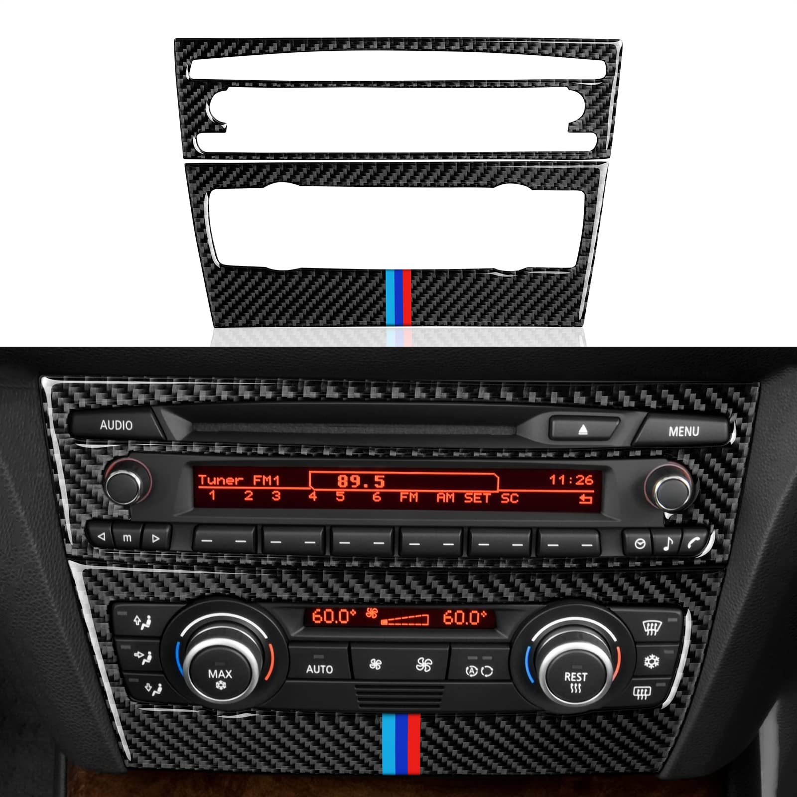Auto CD Panel Aufkleber Kohlefaser Abdeckung kompatibel mit BMW E90 E92 E93 2005 2006 2007 2008 2009 2010 2011 2012 (Stil C) von OYDDL