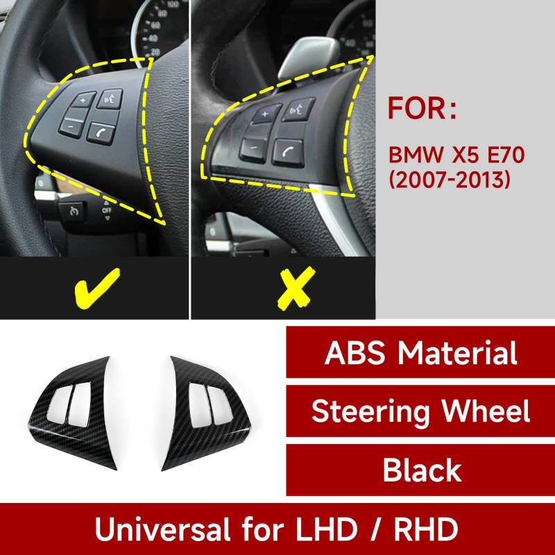 Auto Lenkrad ABS Kohlefaser Trim Aufkleber Kompatibel mit BMW X5 E70 2007 2008 2009 2010 2011 2012 2013 Zubehör von OYDDL