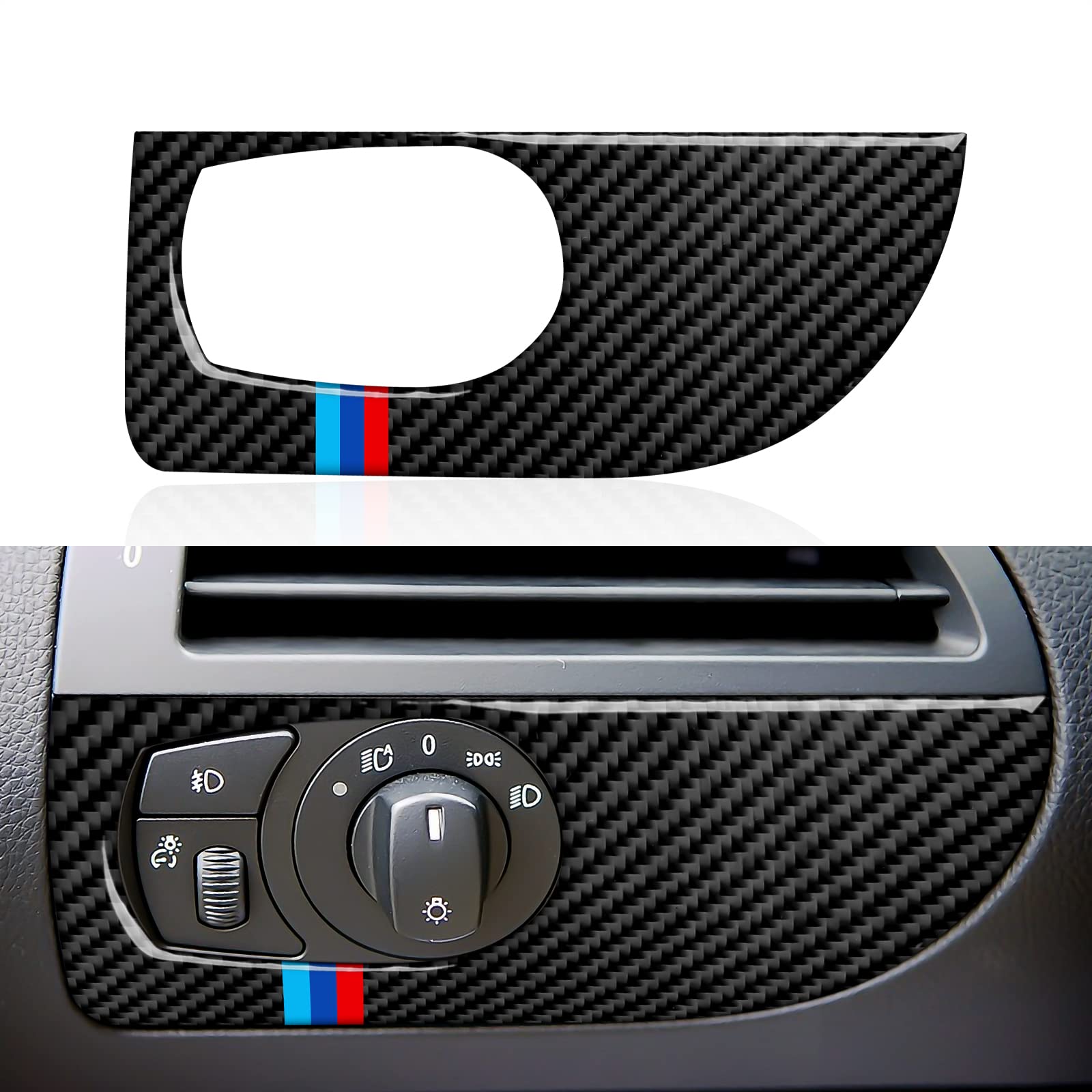 Auto Scheinwerfer Schalter Abdeckung Aufkleber Decal Carbon Fiber Trim passt Kompatibel mit BMW 6er E63 E64 2004 2005 2006 2007 2008 2009 2010 Zubehör (A) von OYDDL