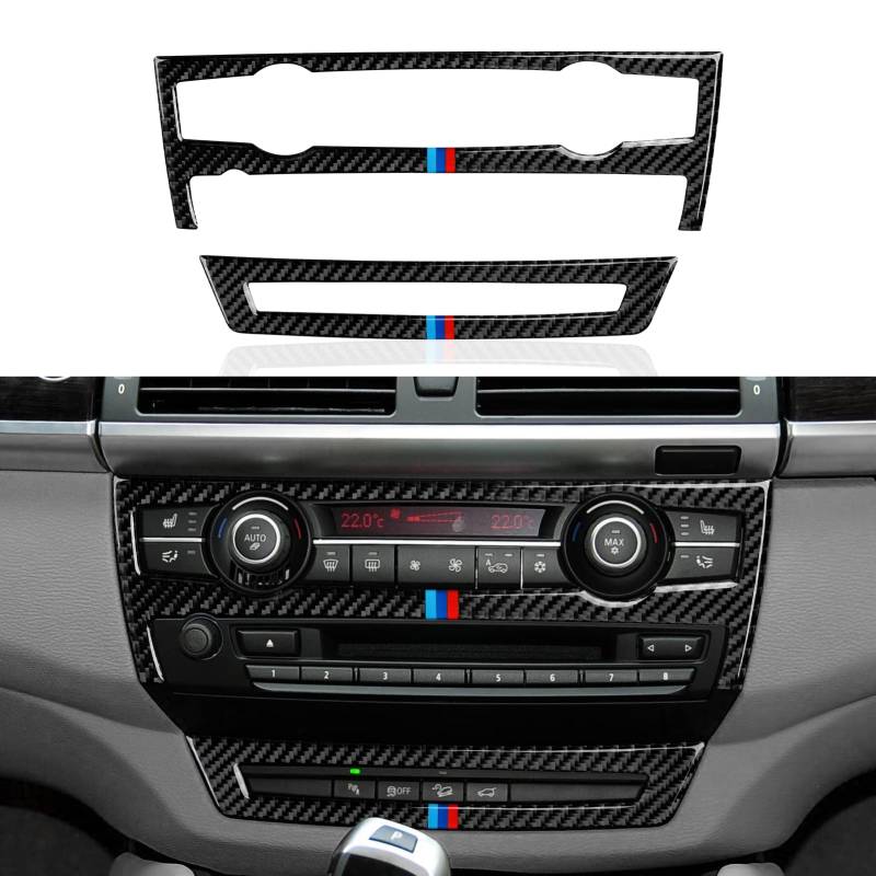 Auto Interieurleisten CD Panel Trim Center Konsole Abdeckung Kohlefaser Aufkleber Decal passt Kompatibel mit BMW X5 E70 X6 E71 2007 2008 2009 2010 2011 2012 2013 2014 Interieur Zubehör von OYDDL