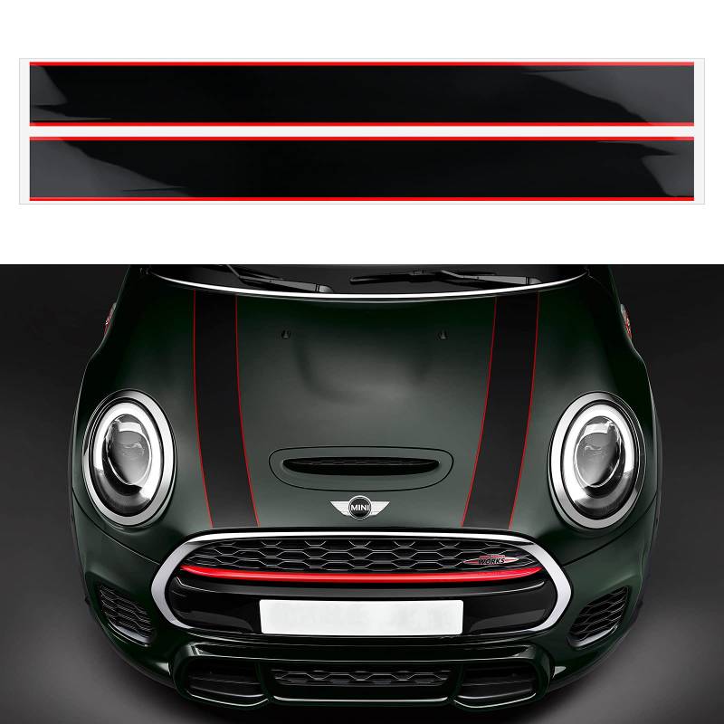 2PCS Motorhaubenaufkleber Rennstreifen – Kompatibel mit Mini Cooper R56 R55 R50 R53 R60 F56 F55 F54 F60– Universelle Autoaufkleber inkl. Tuch & Abstreicher (Rot & Schwarz) von OYDDL