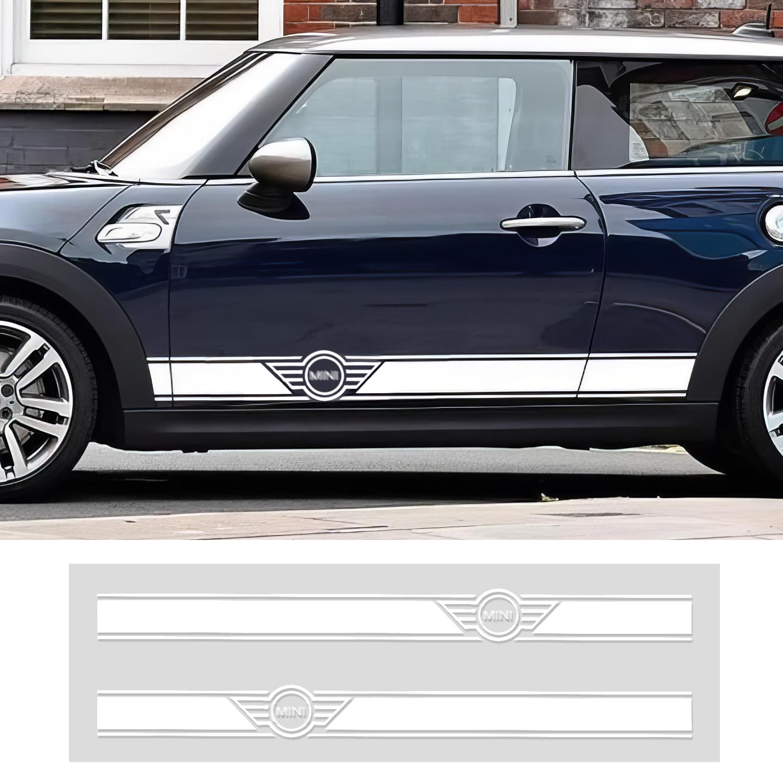 OYDDL 2PCS Motorhaubenaufkleber Rennstreifen – Kompatibel mit Mini Cooper – Universelle Autoaufkleber in Schwarz – Inkl. Tuch & Abstreicher (Weiß) von OYDDL