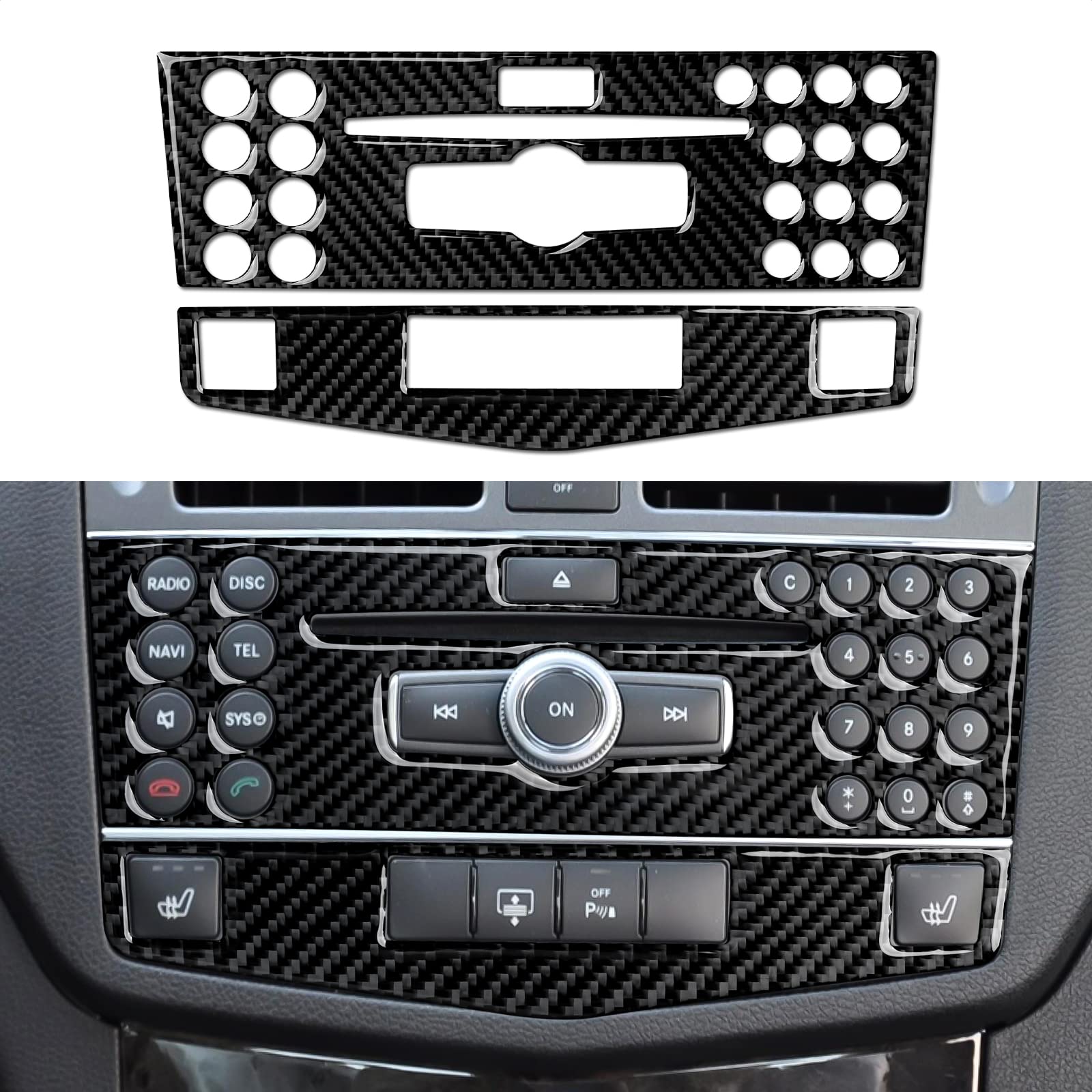 OYDDL 2PCS Auto CD Panel Aufkleber Mittelkonsole Navigationspanel Trim Cover Kohlefaser Kompatibel mit Mercedes Benz C Klasse W204 2007 2008 2009 2010 Zubehör (C) von OYDDL