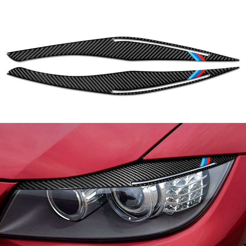 OYDDL 2PCS Auto Scheinwerfer Augenbraue Augenlider Aufkleber Carbon Faser Augenbrauenverkleidung Kompatibel mit BMW 3er E90 2009 2010 2011 2012 Zubehör von OYDDL