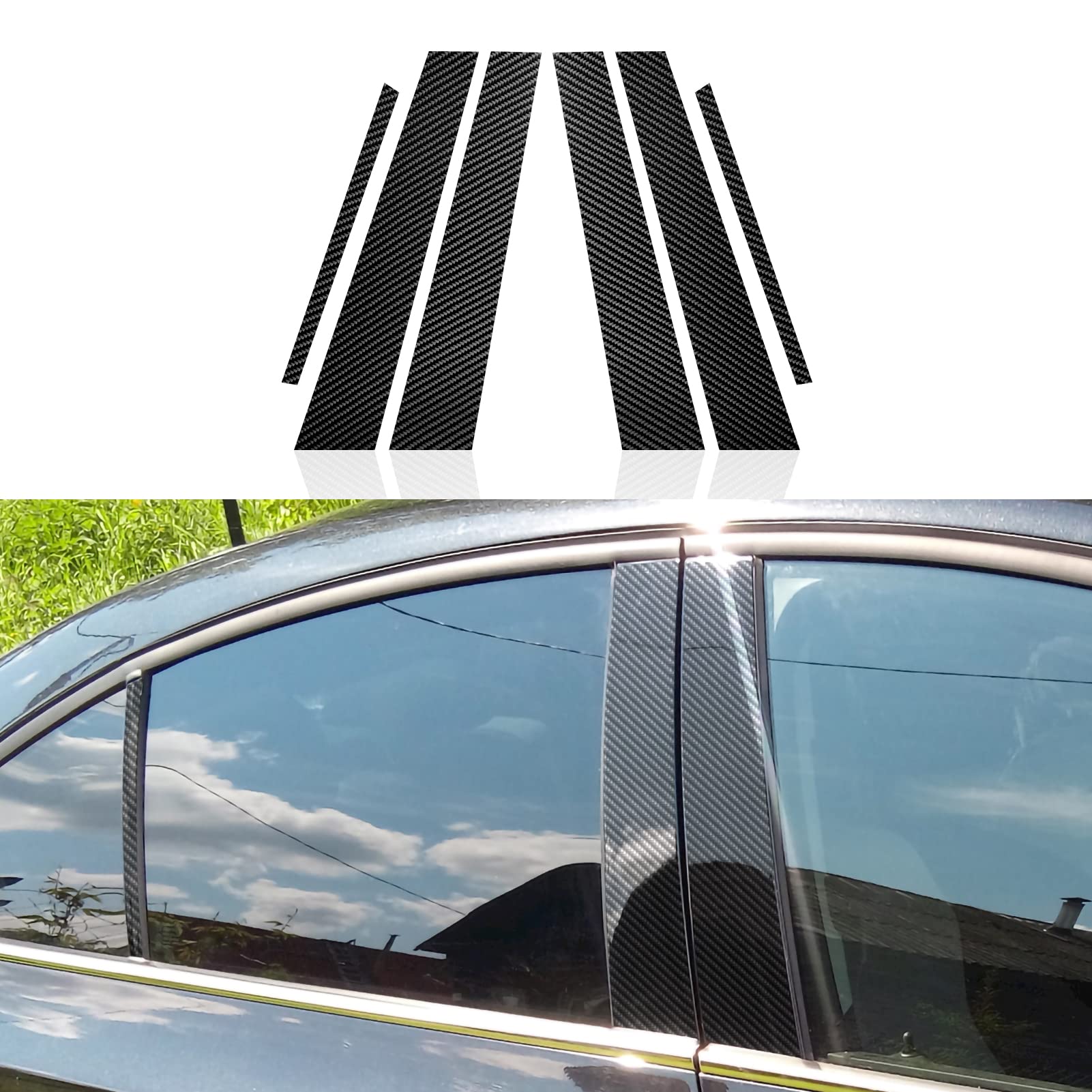 6PCS Auto Aufkleber B C Säule Trim Kohlefaser Schutzfolie Türleisten Fenster Abdeckung kompatibel mit BMW F30 2013 2014 2015 2016 2017 Accessories von OYDDL