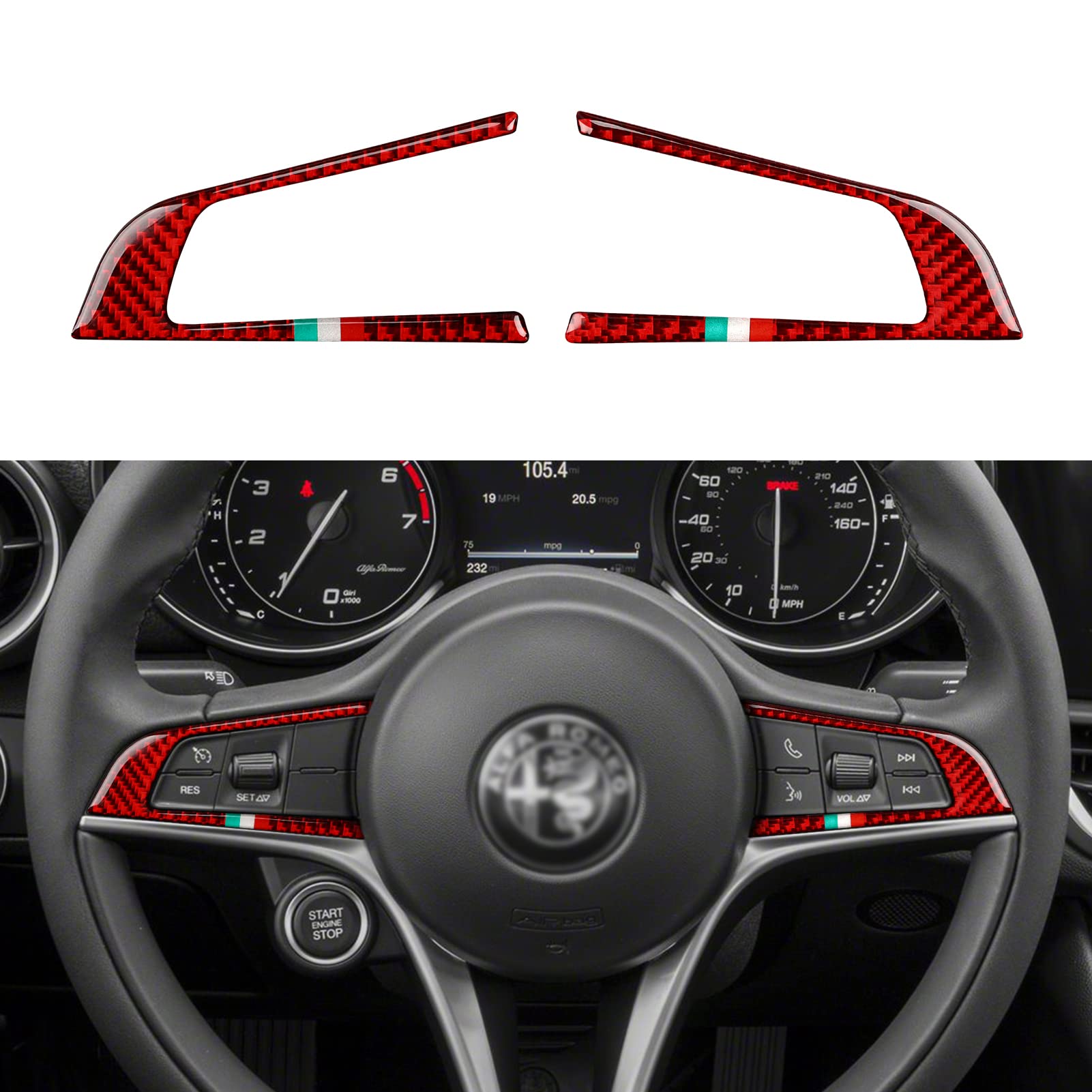 OYDDL Auto Aufkleber Kohlefaser Auto-Lenkradverkleidung Sticker Kompatibel mit Alfa Romeo Giulia Stelvio 2017 2018 2019 Zubehör von OYDDL