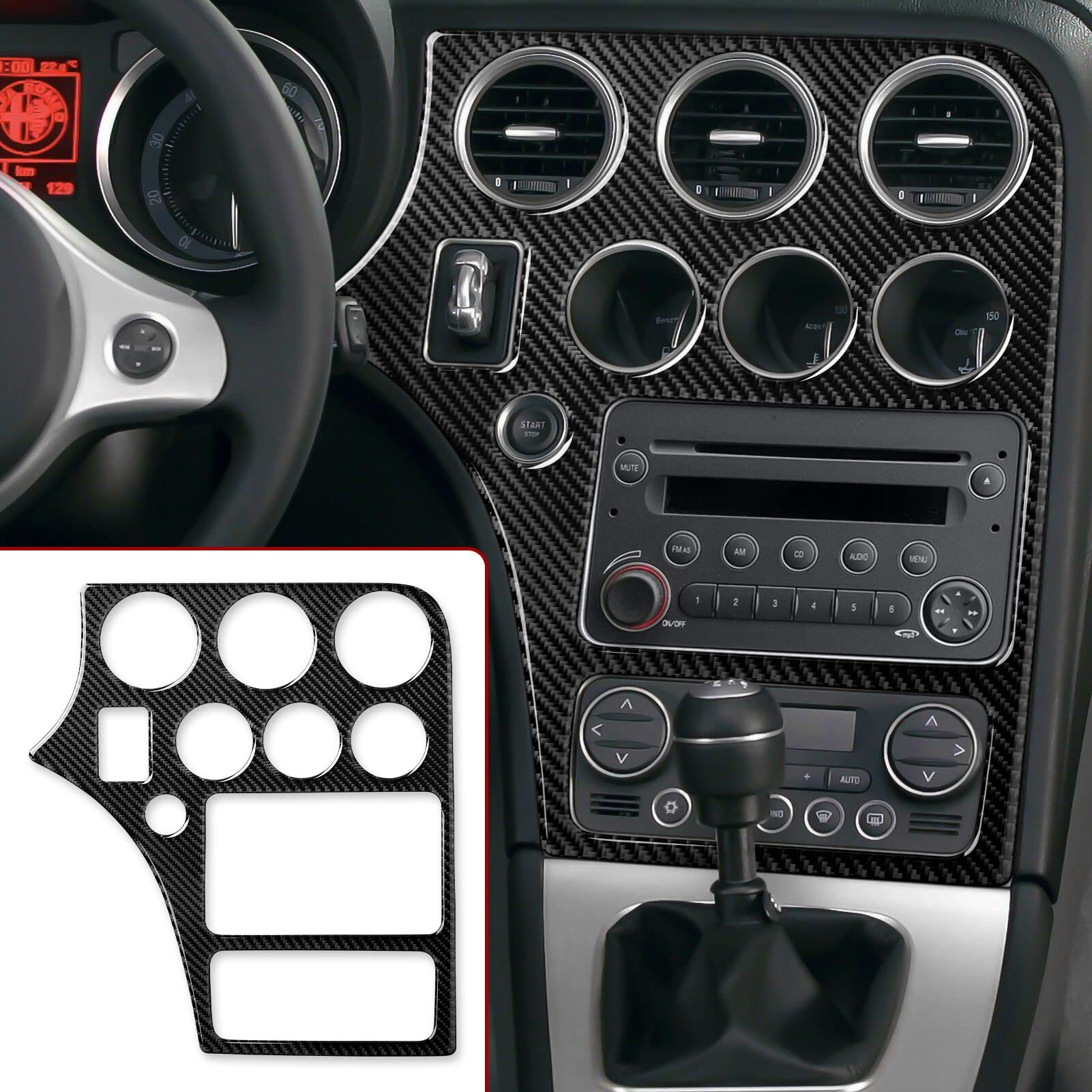 OYDDL Auto CD Panel Autoaufkleber Carbon Fiber Trim Kompatibel mit Alfa Romeo 159 939 Brera Spider Zubehör 2004 2005 2006 2007 2008 2009 2010 2011 von OYDDL