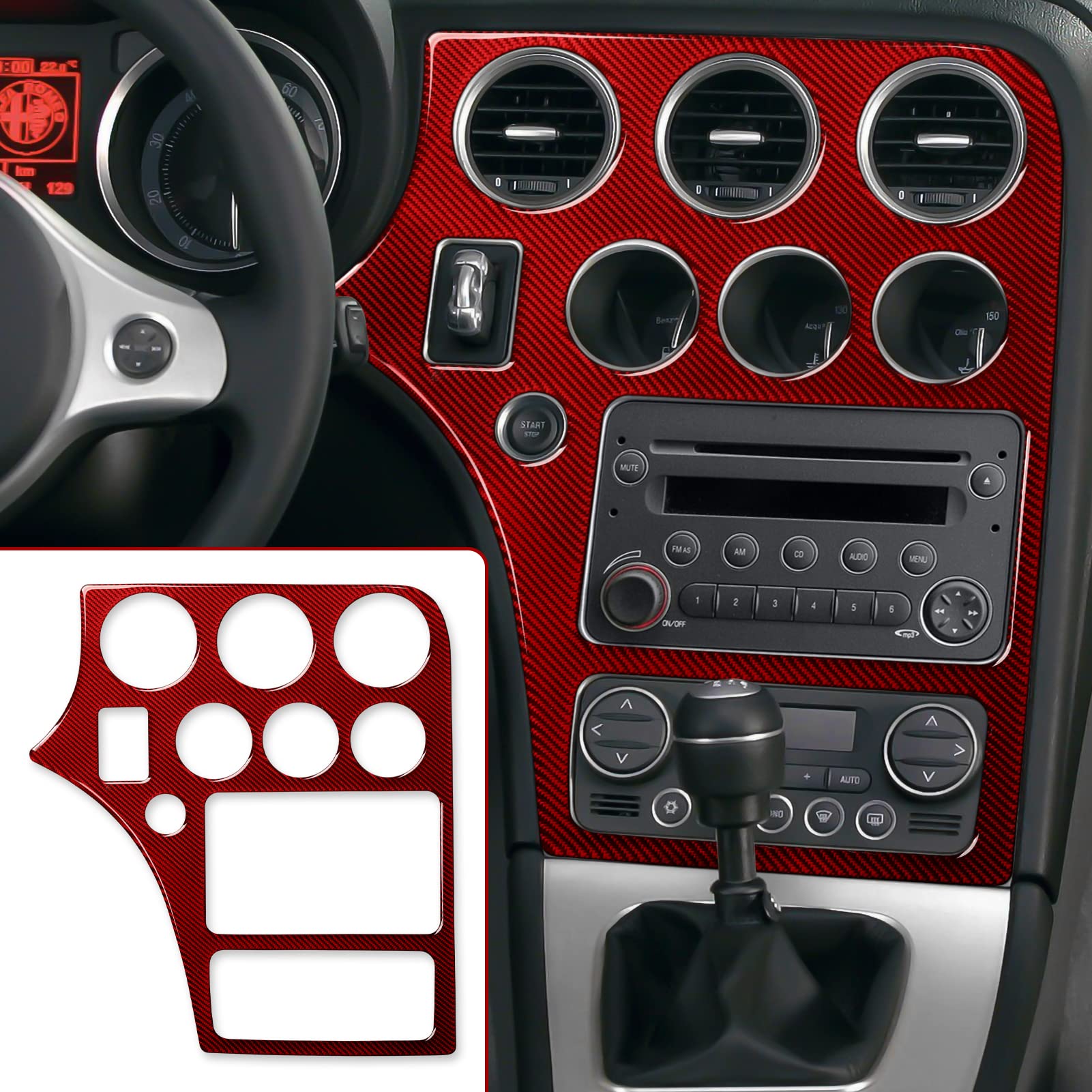 OYDDL Auto CD Panel Autoaufkleber Carbon Fiber Trim Kompatibel mit Alfa Romeo 159 Brera Spider Zubehör 2004 2005 2006 2007 2008 2009 2010 2011 von OYDDL