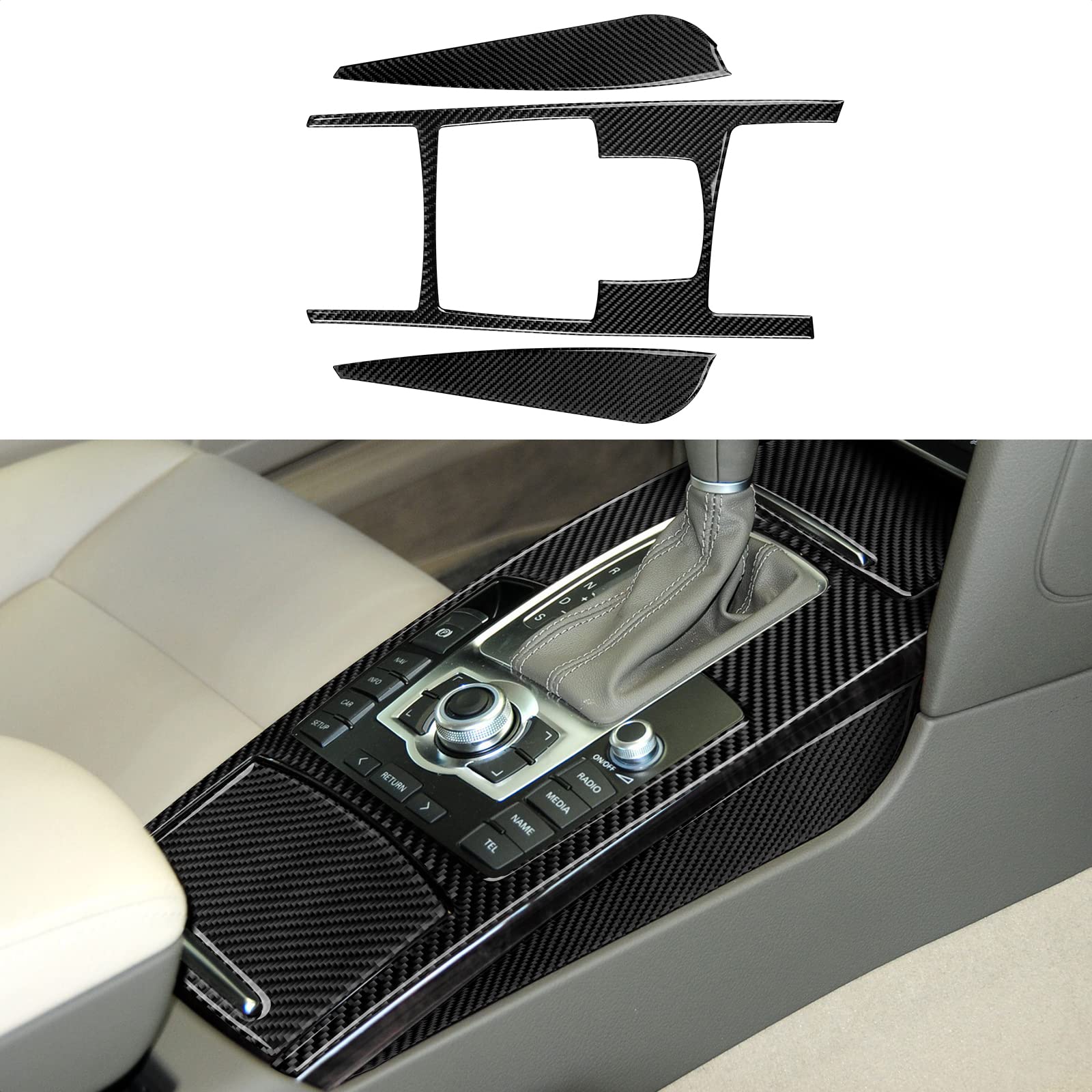 OYDDL 3PCS Auto Aufkleber Zentralsteuerung Schalttafel Trim Cover Carbon Fiber Abziehbilder Kompatibel mit Audi A6 4F C6 S6 2005 2006 2007 2008 2009 2010 2011 Zubehör von OYDDL