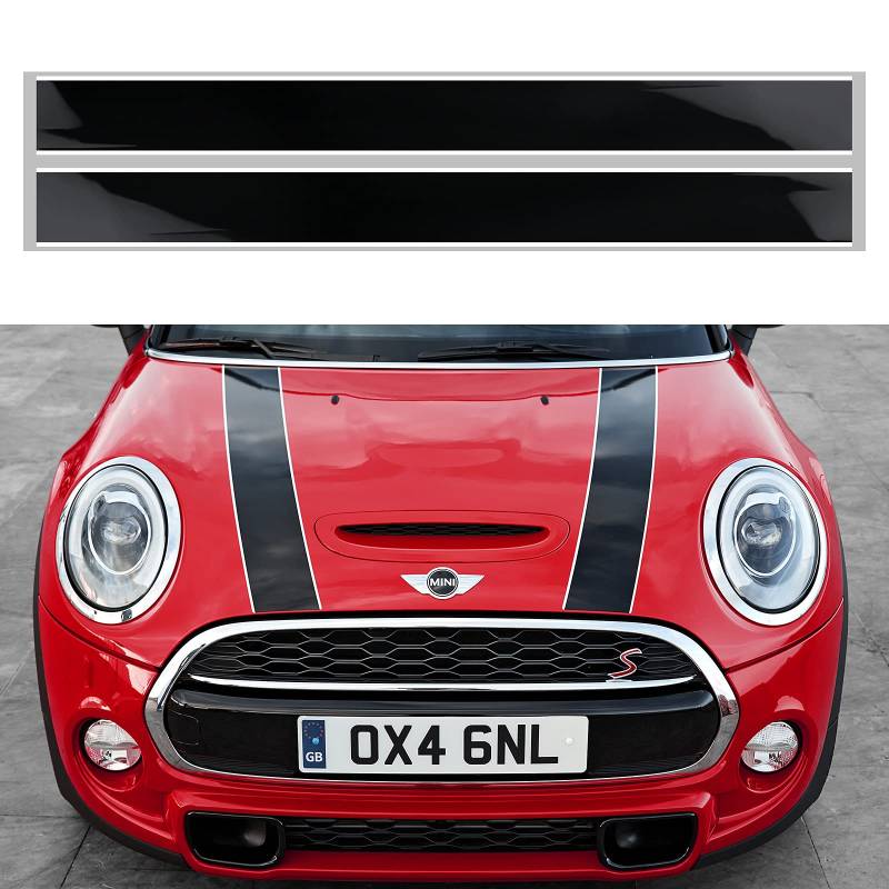 2PCS Motorhaubenaufkleber Rennstreifen – Kompatibel mit Mini Cooper R56 R55 R50 R53 R60 F56 F55 F54 F60– Universelle Autoaufkleber inkl. Tuch & Abstreicher (Weiß & Schwarz) von OYDDL