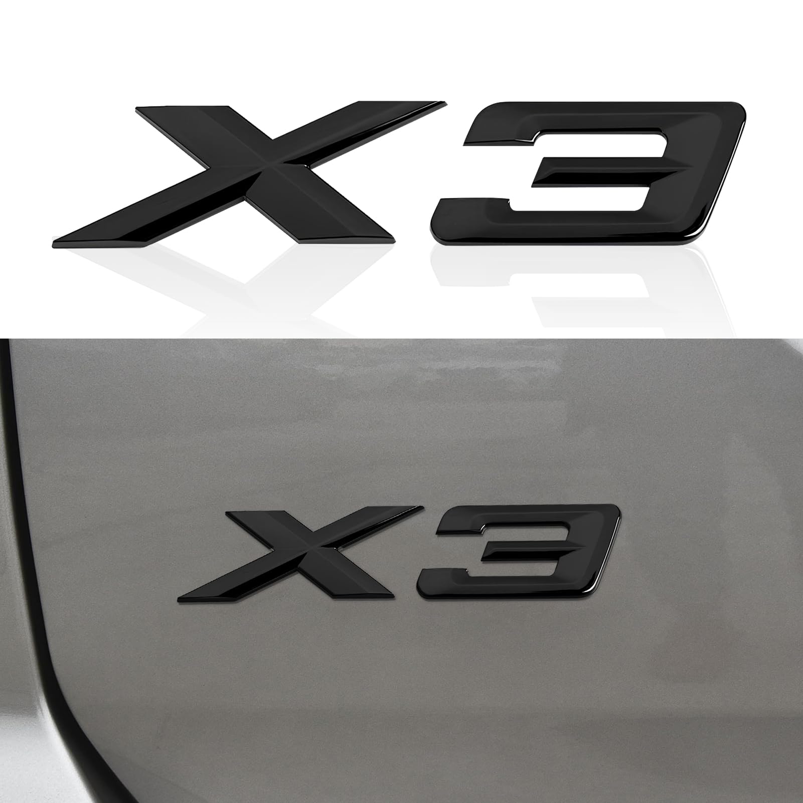 X3 Emblem Gloss Schwarz Replacement Kompatibel mit BMW Trunk Lid Emblem Badge Nameplate Label Decal Number Letters (Schwarz Glanz, X3) von OYDDL