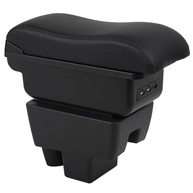 Auto Armlehne compatible with Skoda RAPID Armlehnen 2013-2018 Mittelkonsole Armstütze Schwarz Armauflage Zentraler Staukasten mit 3 USB-Anschlüssen von OYHCM
