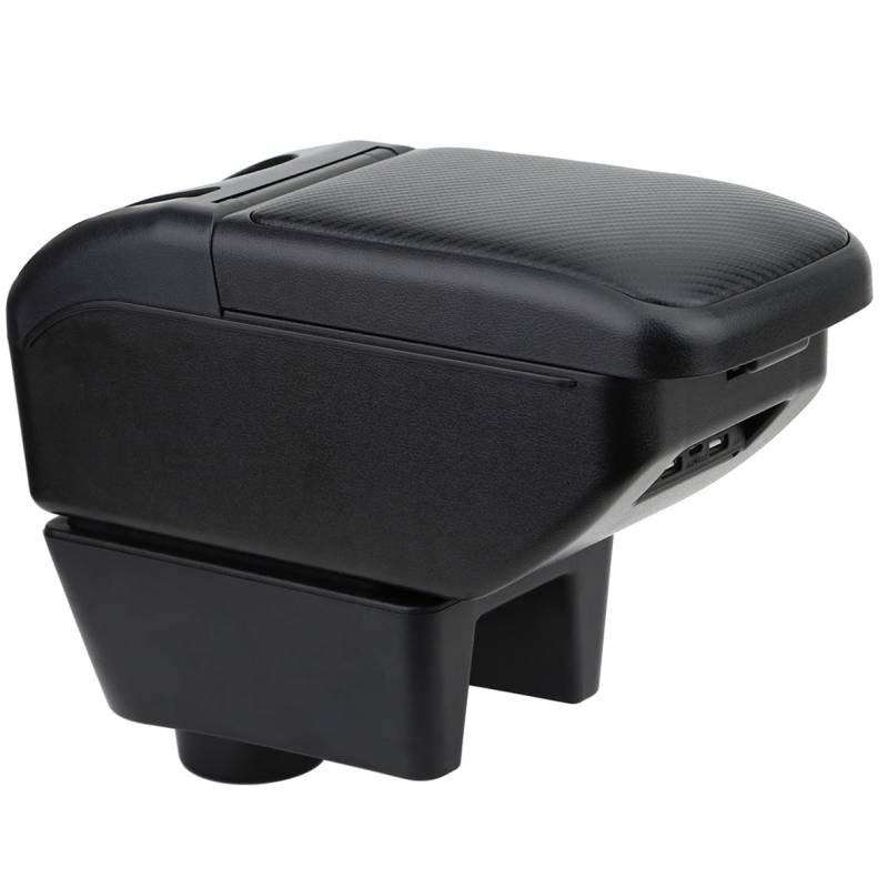 Auto Mittelkonsole Armlehne kompatibel mit Seat Ibiza 6j 2008-2016 Zwei Stauraum Armstütze Schwarz Faden Armauflage Kohlefaser Muster von OYHCM