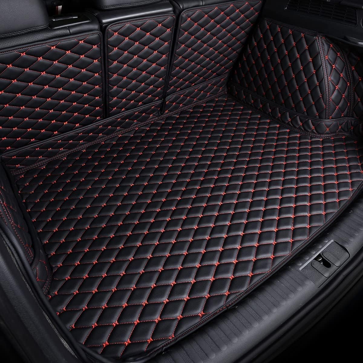 Auto Kofferraummatten für BMW 4er F36 Gran Coupe 2013-2020, Vollabdeckung Leder Antirutschmatte Allwetter Kofferraum Schutzmatte Auto Zubehör,3 Black-red von OYTHO