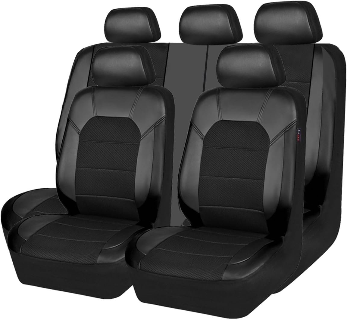 OYTHO Auto Sitzbezüge Sets für Opel Astra J 2009–2018, Leder Wasserdicht Vordersitze Rücksitzschoner Leicht zu Reinigen Schutz Lederausstattung,A/Black von OYTHO