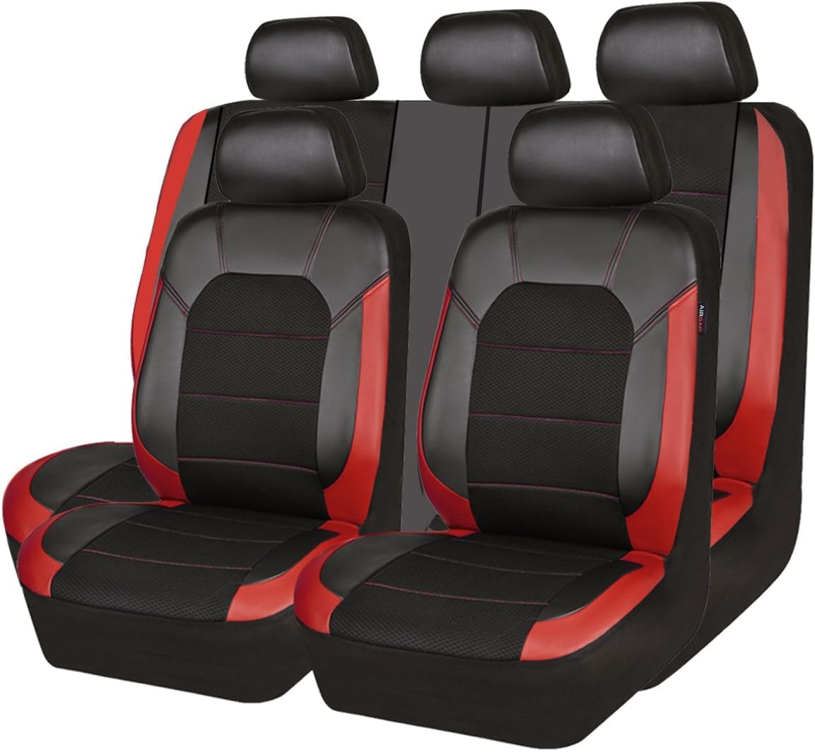 OYTHO Auto Sitzbezüge Sets für Volkswagen VW Passat B6 (3C) 2005 2006 2007 2008 2009 2010 2011, Leder Wasserdicht Vordersitze Rücksitzschoner Leicht zu Reinigen Schutz Lederausstattung,C/Red von OYTHO