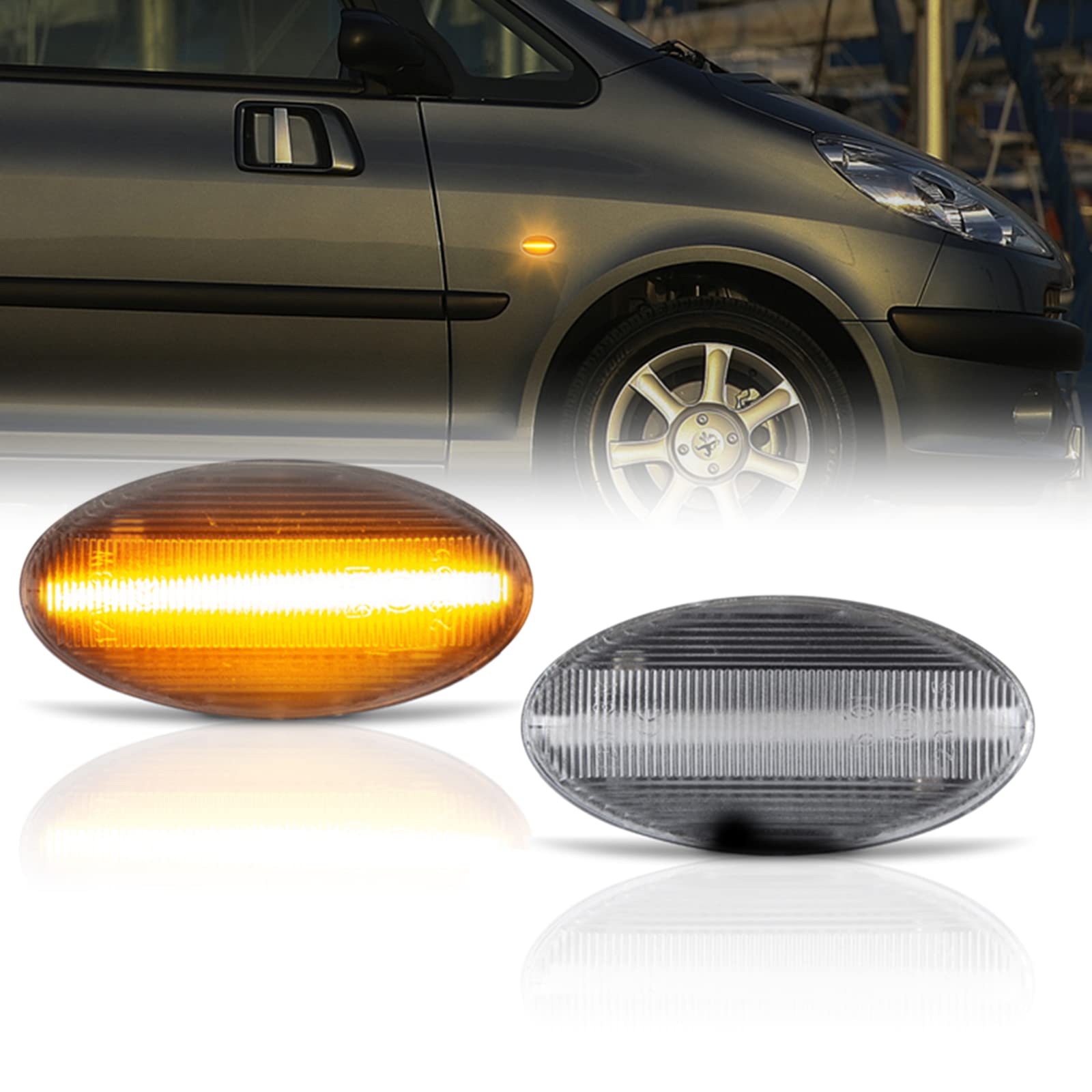 [1 Paar] Gempro LED-Seitenmarkierungsblinker, Fahrtrichtungsanzeiger [Bernsteinfarbe] für Peugeo-t und Citroe-n (transparente Linse) von OZ-LAMPE