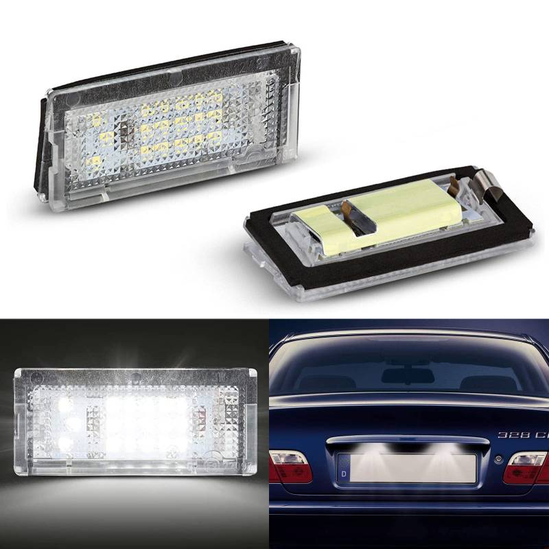 OZ-LAMPE Valentinstag LED Kennzeichenbeleuchtung für BM-W E46 4D Sedan 5D Touring, 2 Stücke Kennzeichenleuchten Mit CAN-Bus, 18 * 2835 SMD Nummernschildbeleuchtung von OZ-LAMPE