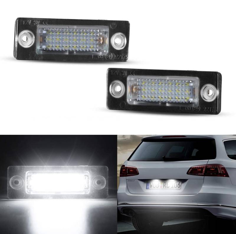 OZ-LAMPE LED Kennzeichenbeleuchtung für V-W Caddy 2K Golf Plus 5M1 Jetta 1K2 Passat Limousine 3bg Passat Variant 3C B6 T5 7H 7J Touran 1T1 1T2 1T3, Kennzeichen CANBus Nummernschildbeleuchtung 2 Stücke von OZ-LAMPE