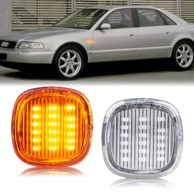 OZ-LAMPE LED Blinker Seitenblinker für Audi A3 A4 B5 A8 (D2), Blinker mit Canbus Fehlerfrei 2835 SMD für SEAT Cordoba biza Mk2 Leon Mk1, Transparent, 2 Stück von OZ-LAMPE