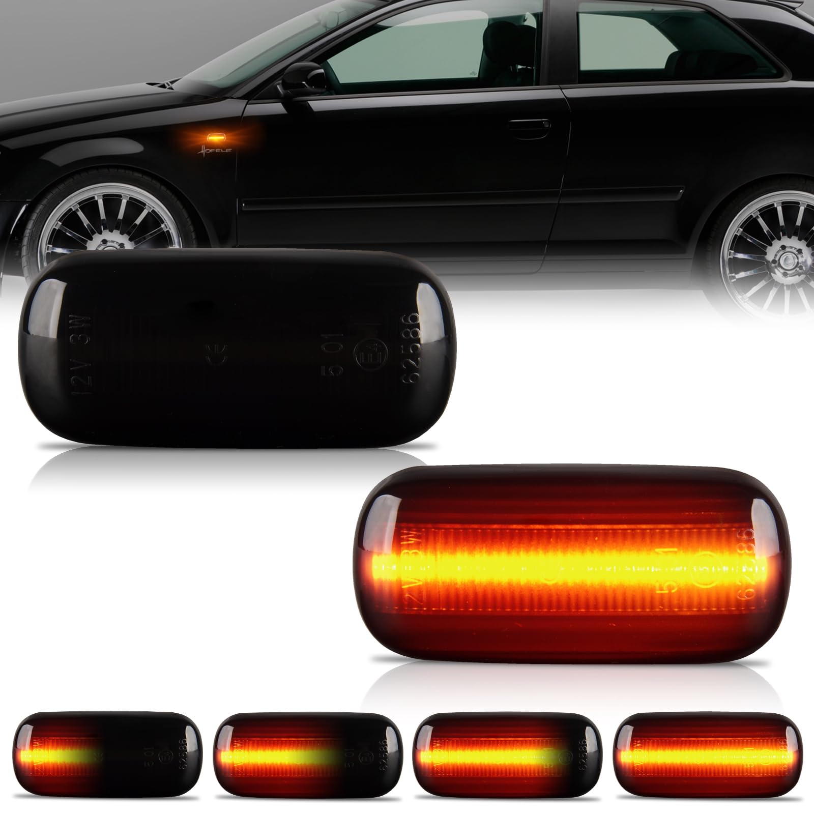 OZ-LAMPE LED Blinker Seitenblinker für Audi A3 S3 8P A4 S4 RS4 B6 B7 A4 B8 A6 S6 RS6 C5 C7 A8 D3 TT 8J Roadster,Blinker mit Canbus Fehlerfrei,Schwarz von OZ-LAMPE