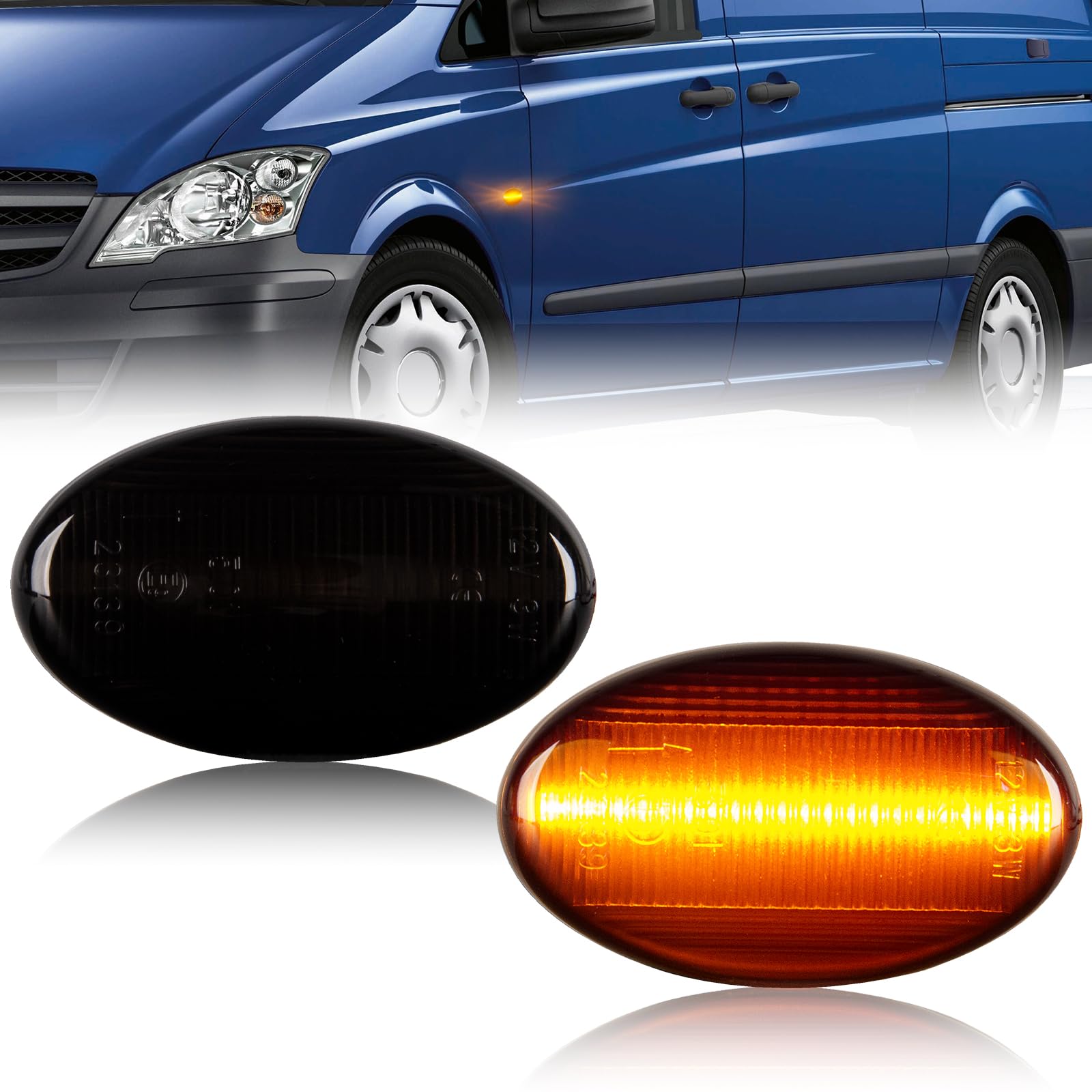 OZ-LAMPE 2 Stücke LED Blinker Seitenblinker für Mercedes-BenzSmart W450 W452 A-Class W168 Citan W415 Vito W639 W447,Blinker mit Canbus Fehlerfrei,Schwarz von OZ-LAMPE