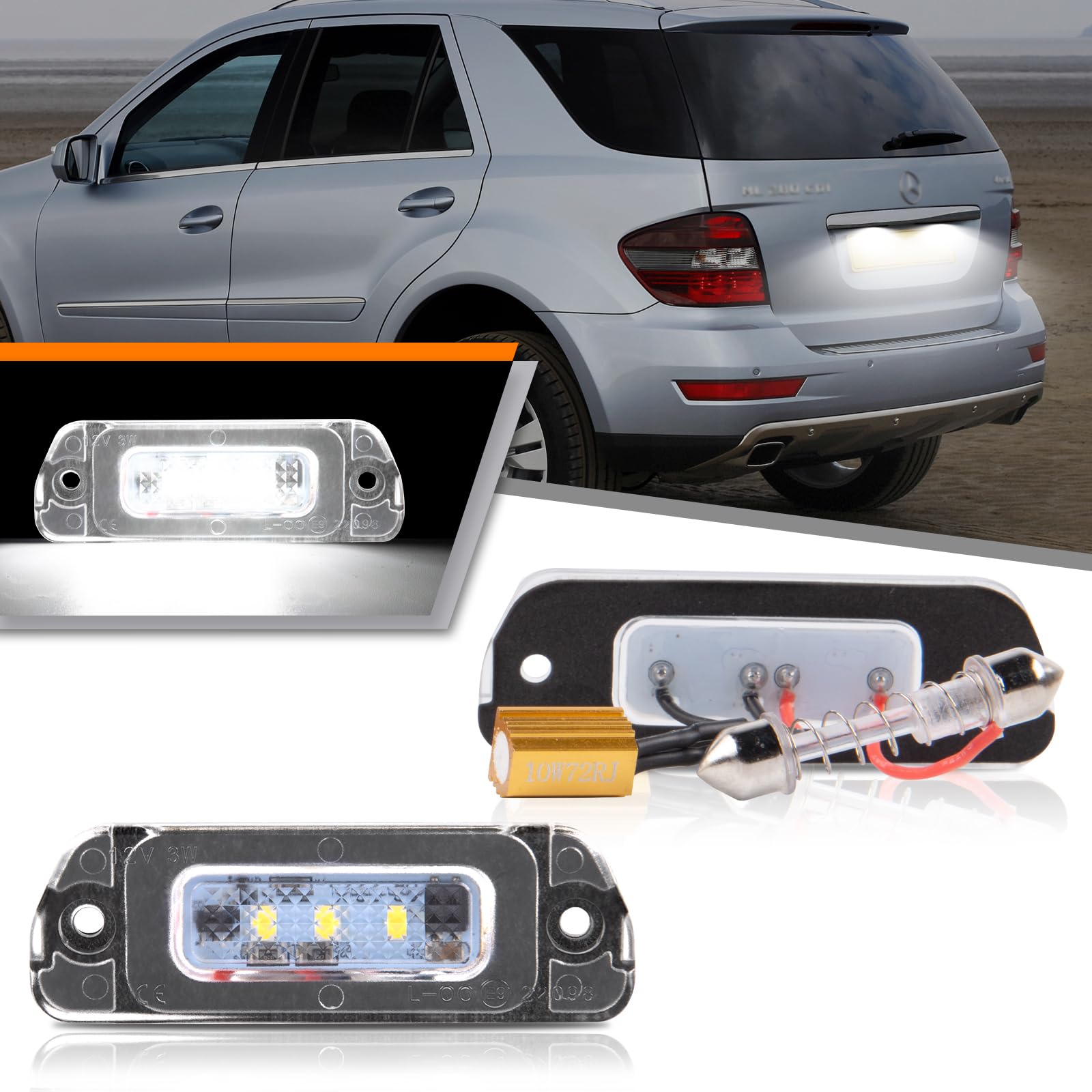 OZ-LAMPE LED Kennzeichenbeleuchtung für Merceds-Benz R-class W251 ML-class W164 GL-class X164,Kennzeichen mit CAN-Bus, Nummernschildbeleuchtung LED 2 Stücke,3 * 2835 SMD von OZ-LAMPE