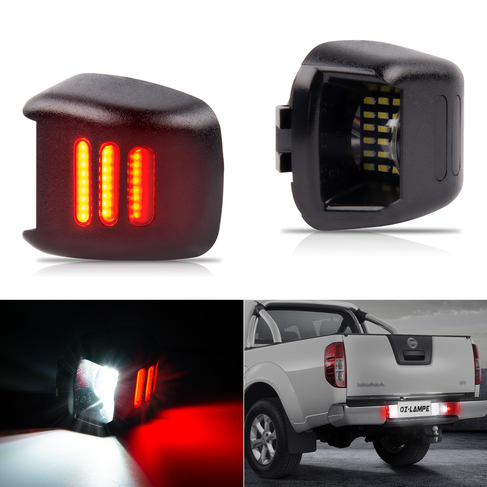 OZ-LAMPE LED Kennzeichenbeleuchtung für Navara D40 Frontier Armada Titan Xterra Suzuki Equator,Kennzeichen mit CAN-Bus, Rotes und weißes Licht,Nummernschildbeleuchtung LED 2 Stücke von OZ-LAMPE